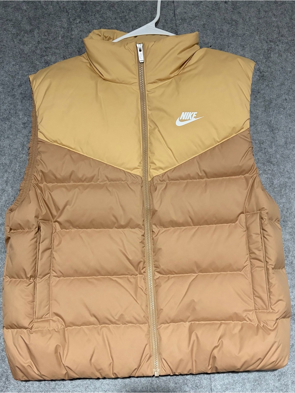 Nike Beige Puffer Vest with Soft Brown Accents